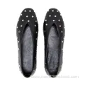 Black Leather Studded Ballet Flats